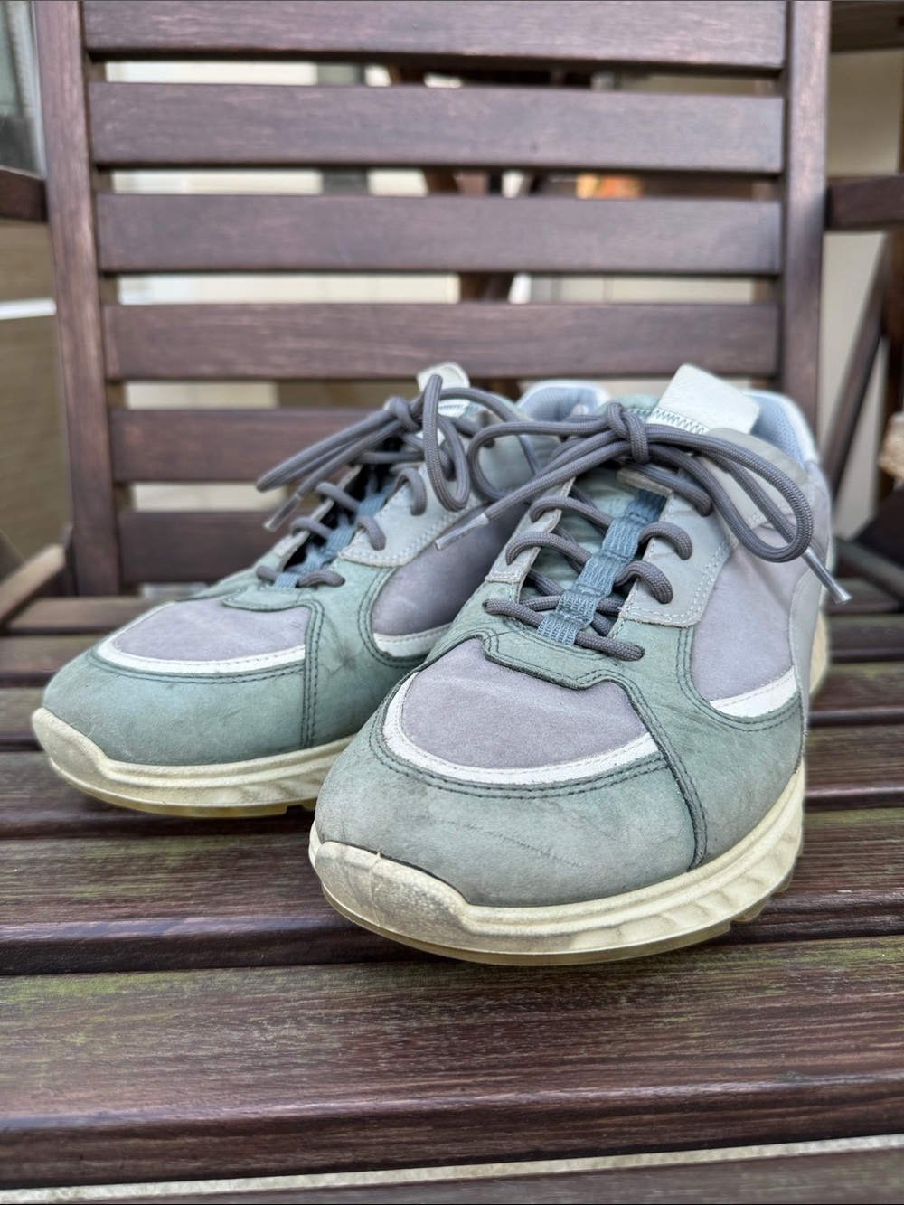 Ecco Men's Leather Sneakers in Green and Gray